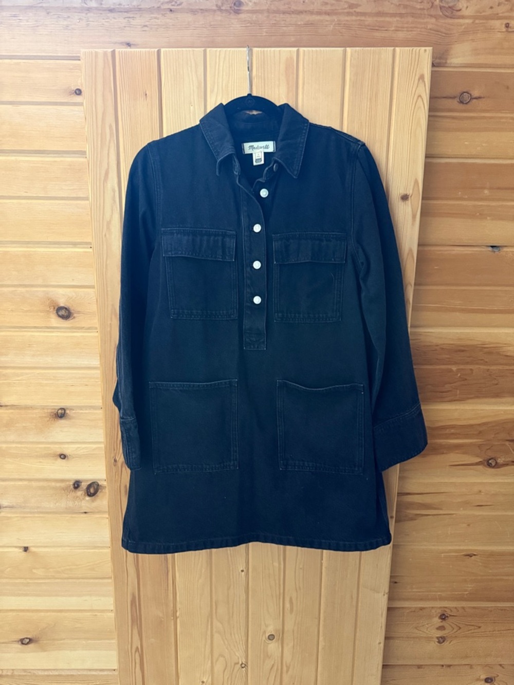 Madewell Black Mini Shirt Dress with Front Pockets